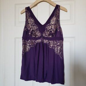 Soma Women's Sleeveless Purple and Lace Trim Pajama Top - Size Medium - EUC